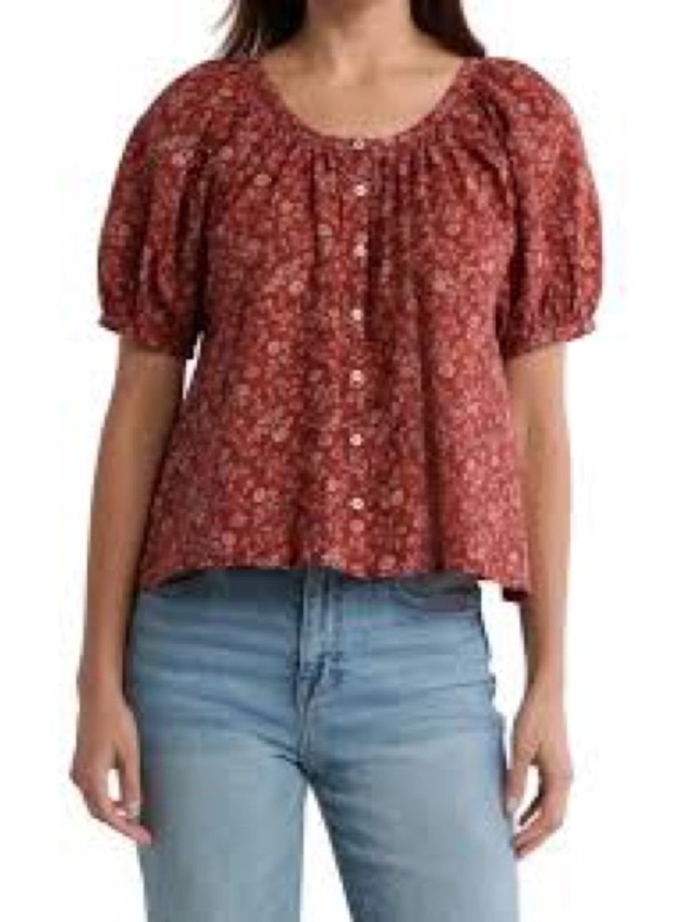 Madewell Emilina mahogany floral cotton blouse